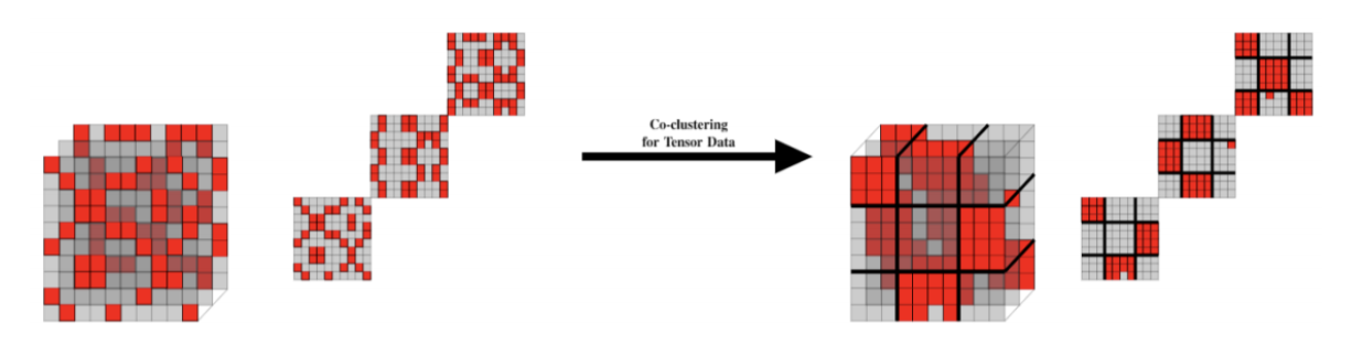 Two-dimensional co-clustering of a 3d tensor.